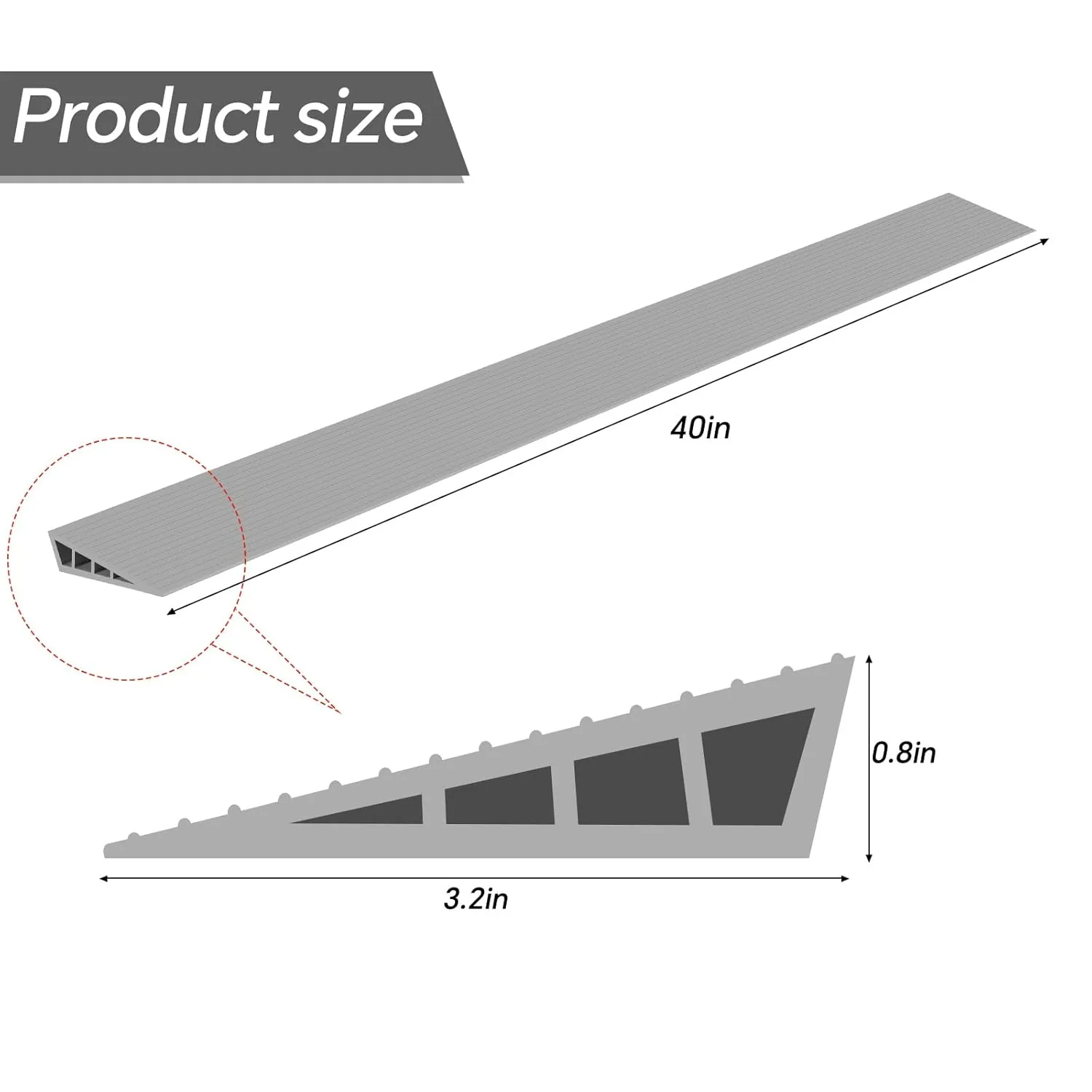 0.8 Rise Threshold Ramps for Doorways, Floor Transition Strip Self-Adhesive with Anti-Slip Stripes, Waterproof Vinyl Gap Cover for Wood Tile Flooring, Wheelchair & Walker Friendly (Grey, 40 in)
