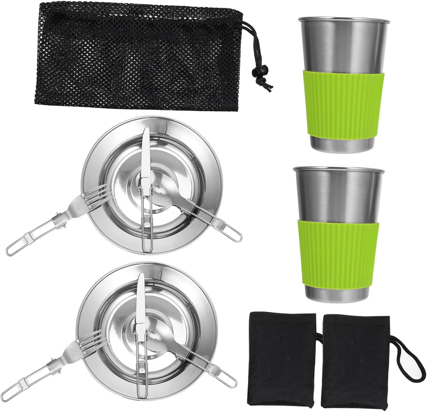 1 Set Outdoor Camping Tableware Set Portable Stainless Steel Utensils for Easy Cleaning Travel Gear for Picnics and Hiking Adventures