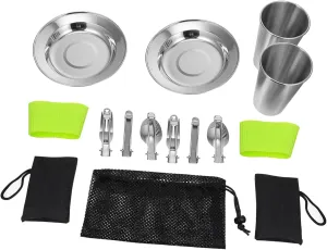 1 Set Portable Stainless Steel Camping Cutlery Set Lightweight Utensils for Outdoor Dining Includes Fork Spoon Plate and Storage Bag for Travel and Rv Adventures