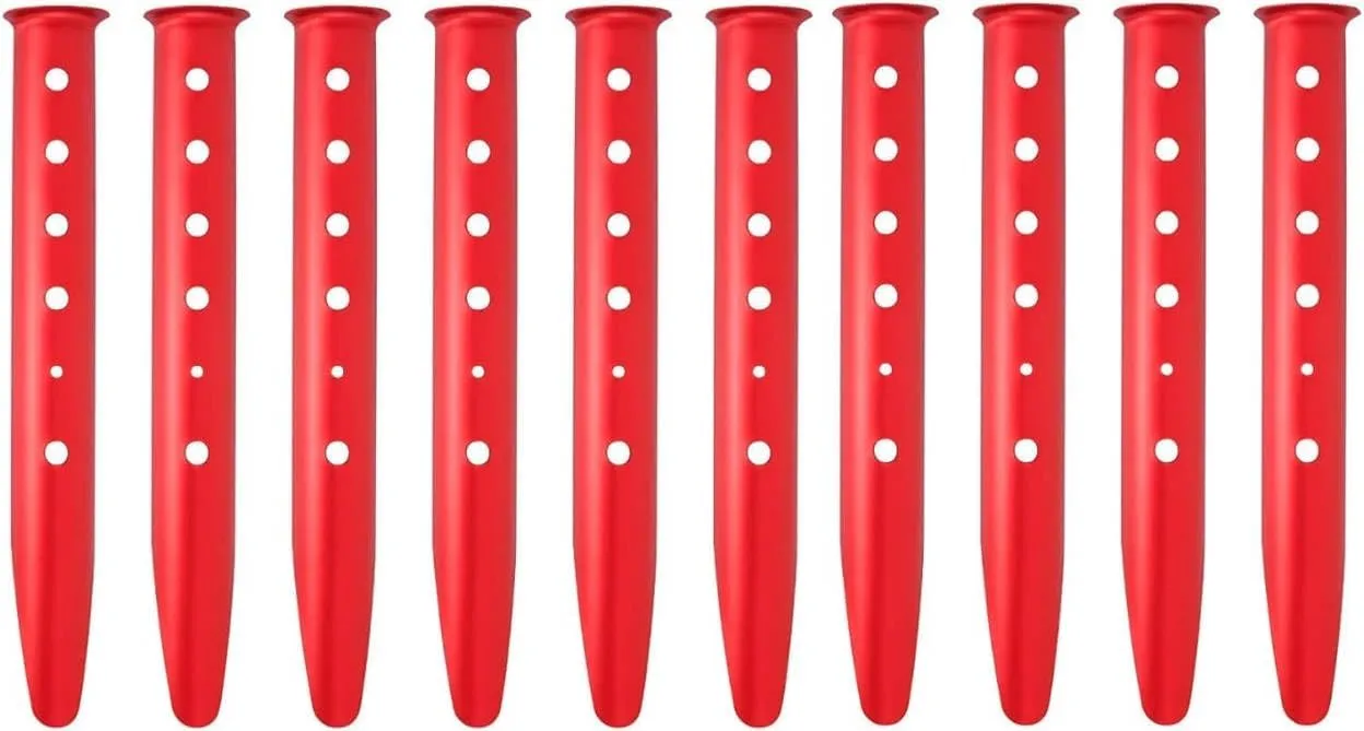 10 PCS Camping Aluminum U-Shaped Tent Stakes, Heavy Duty Ground Anchors for Sand and Snow - Lightweight, Reliable for Camping Hiking (Red)