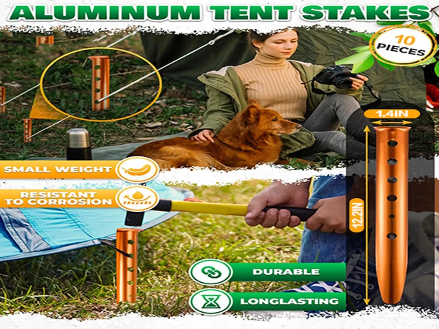 10 PCS Camping Aluminum U-Shaped Tent Stakes, Heavy Duty Ground Anchors for Sand and Snow - Lightweight, Reliable for Camping Hiking (Red)