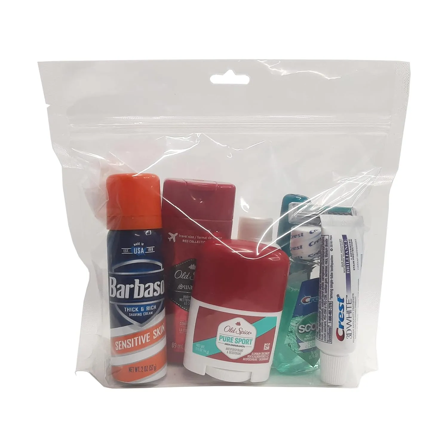 10 Piece Resealable Clear Men's Travel Kit with Shave Cream