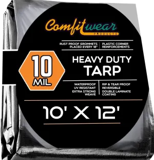 10' x 12' Heavy Duty Silver/Black Waterproof UV Blocking 10 Mil Poly Tarp