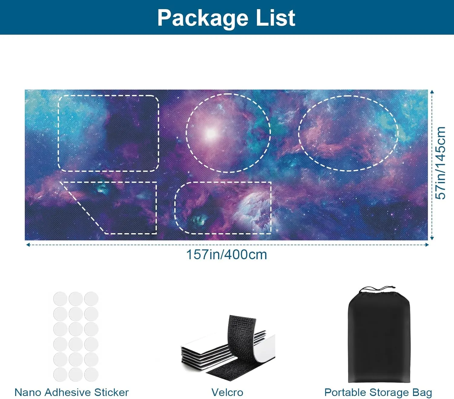 100% Blackout Curtains for Bedroom, Portable DIY Window Blinds, No Drill Window Shades & Blackout Blinds with Stickers & Tabs for Travel, Dorm Room, Media Room (Starry Sky, 157" x 57")