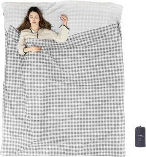 100% Cotton Sleeping Bag Liner with Full Length Zipper on 3 Sides; Single/Double Adult Sleep Sack for Travel & Camping, Multifunctional Travel Sheets (Unzipped 87”x87”) for Hotel, Lightweight