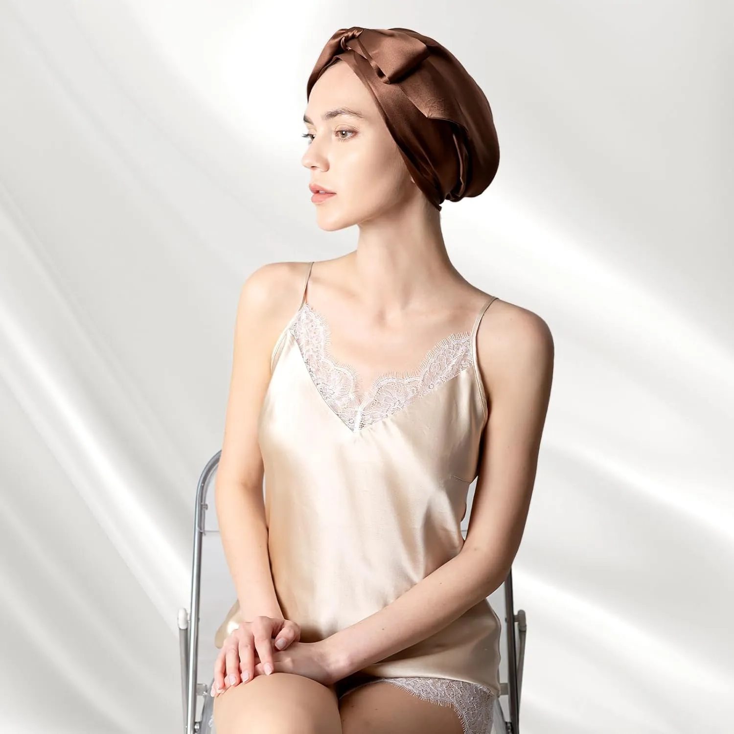 100% Mulberry Silk Sleep Cap for Women, Pure Mulberry Hair Bonnet, Anti-Frizz Head Wrap with Elastic Stay On Head