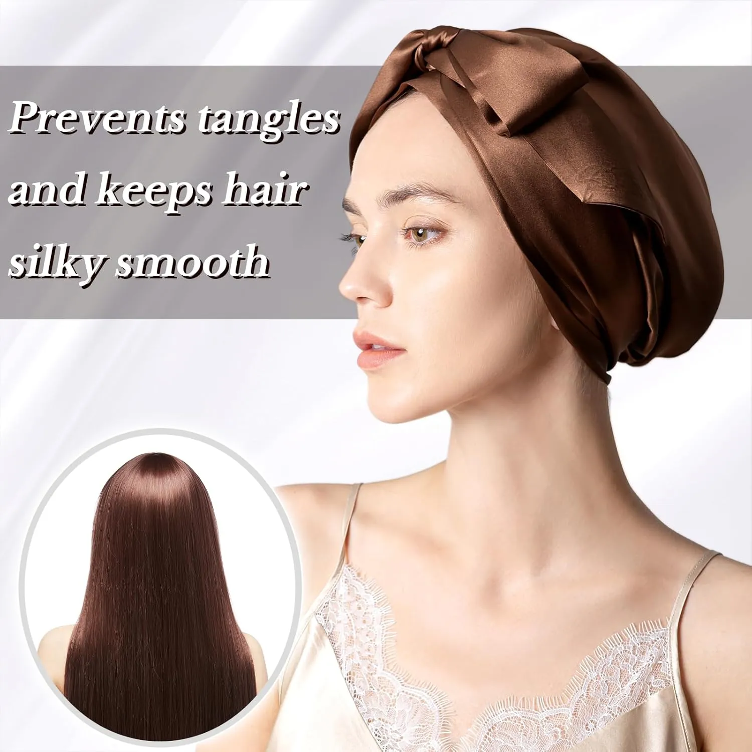 100% Mulberry Silk Sleep Cap for Women, Pure Mulberry Hair Bonnet, Anti-Frizz Head Wrap with Elastic Stay On Head