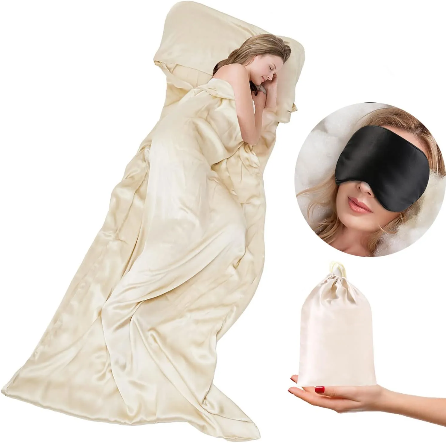 100% Mulberry Silk Sleeping Bag Liner - 19 Momme Silk Single Size Sleep Sack, Lightweight Travel and Camping Sheet for Hotel