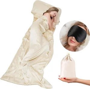 100% Mulberry Silk Sleeping Bag Liner - 19 Momme Silk Single Size Sleep Sack, Lightweight Travel and Camping Sheet for Hotel