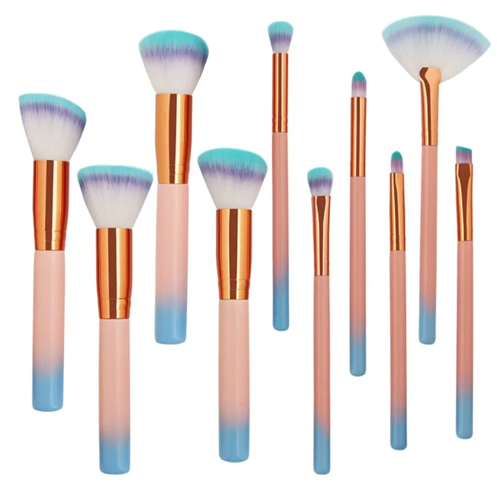 10pcs Makeup Brushes Set Foundation Powder Eye Shadow Blush Blending Lip Fan Make Up Brush Kit Cosmetic Tool Kit