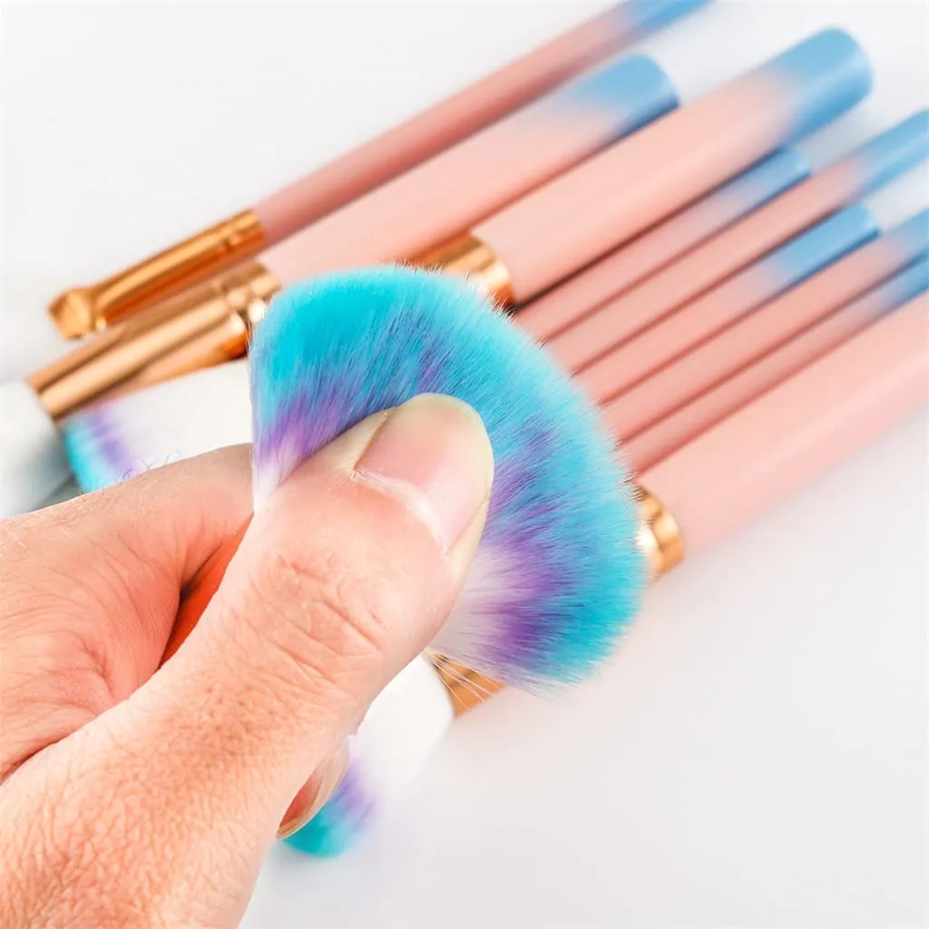 10pcs Makeup Brushes Set Foundation Powder Eye Shadow Blush Blending Lip Fan Make Up Brush Kit Cosmetic Tool Kit