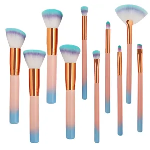 10pcs Makeup Brushes Set Foundation Powder Eye Shadow Blush Blending Lip Fan Make Up Brush Kit Cosmetic Tool Kit