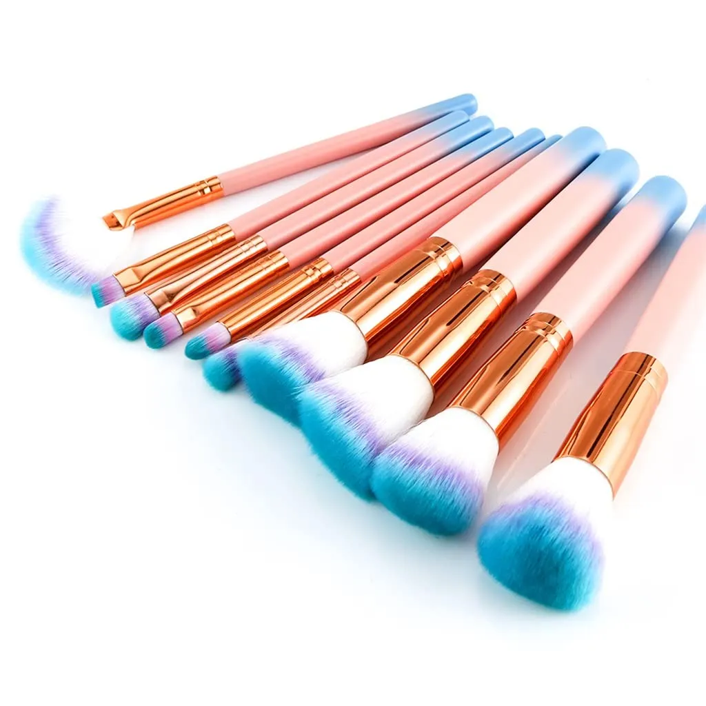 10pcs Makeup Brushes Set Foundation Powder Eye Shadow Blush Blending Lip Fan Make Up Brush Kit Cosmetic Tool Kit