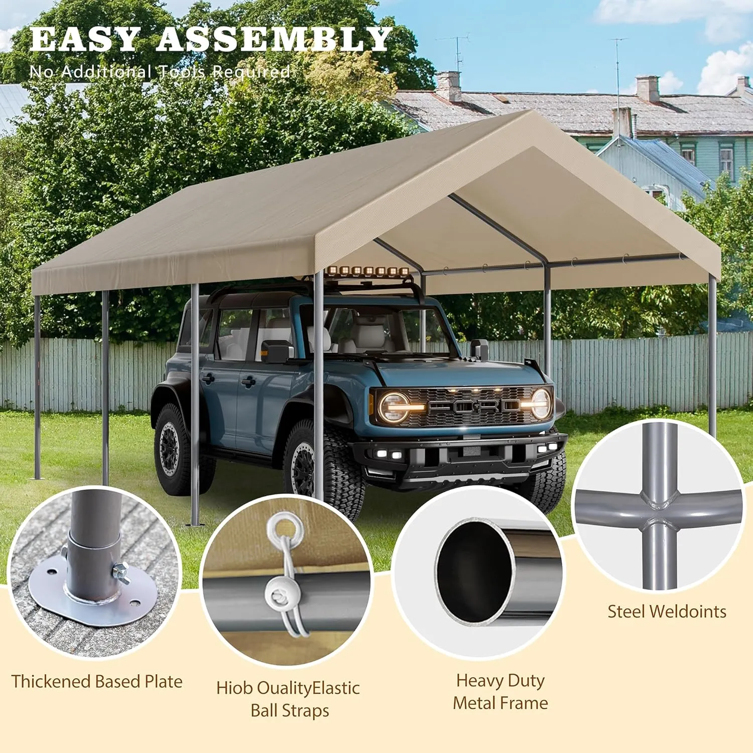 10x20 FT Carport Heavy Duty Portable Garage, Upgraded Car Canopy Shelter Patry Tent with Steel Frame for SUV, Car, Truck and Tractors