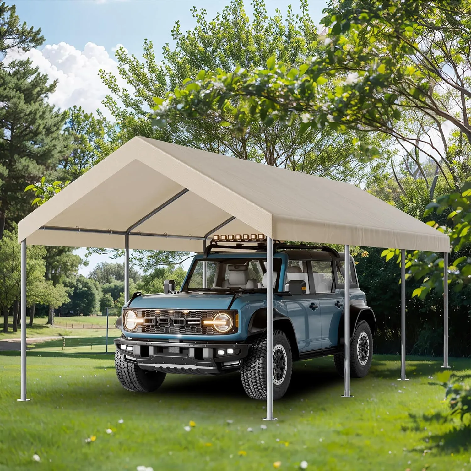 10x20 FT Carport Heavy Duty Portable Garage, Upgraded Car Canopy Shelter Patry Tent with Steel Frame for SUV, Car, Truck and Tractors