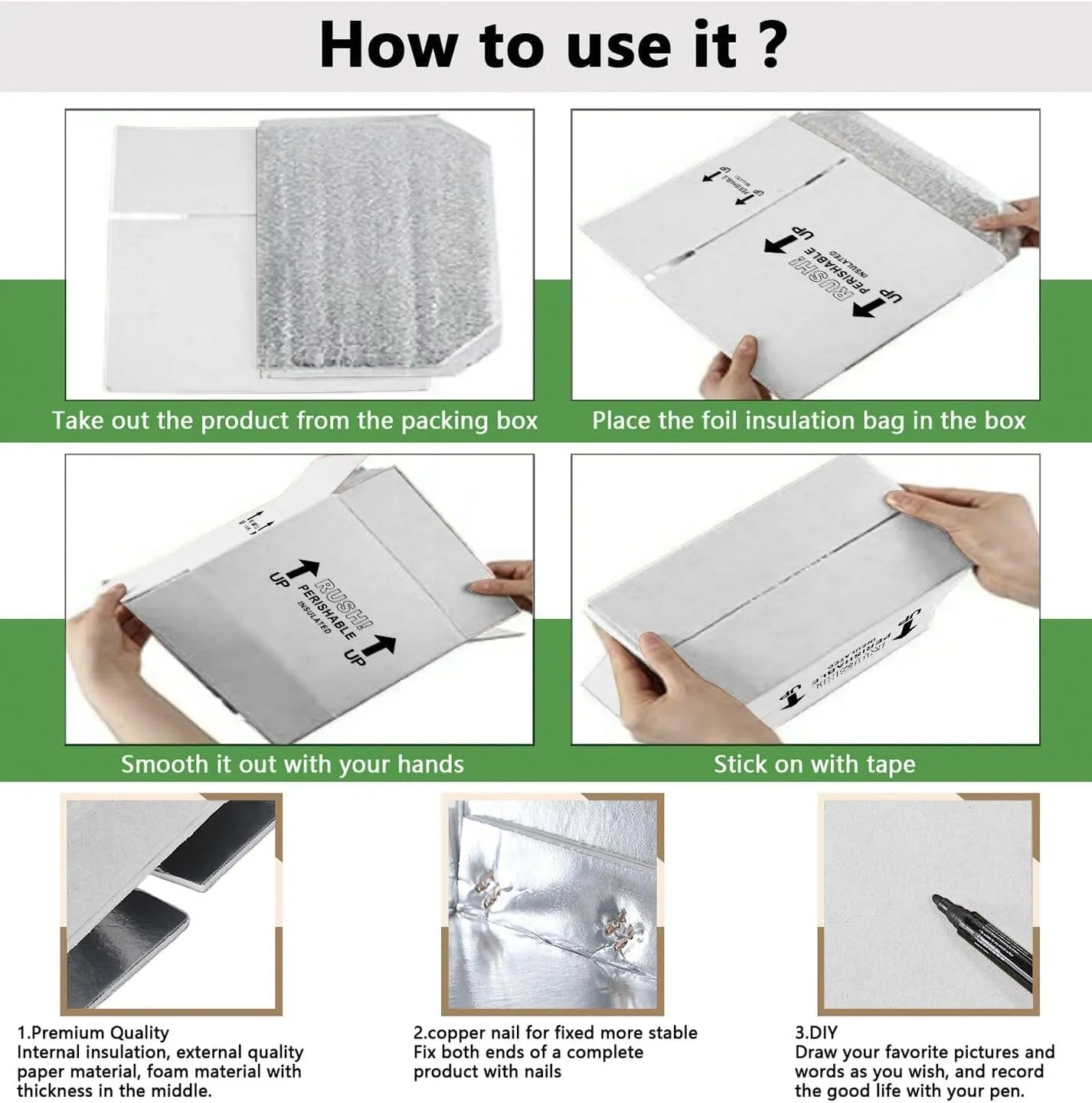10x6x7'' 4 Pack Insulated Shipping Boxes with Aluminum Foil Liner,Double Insulated Carton for Frozen Food and hot,Reusable Perishable Shipper Cooler Box, Small Mailing Box for Shipping(White)