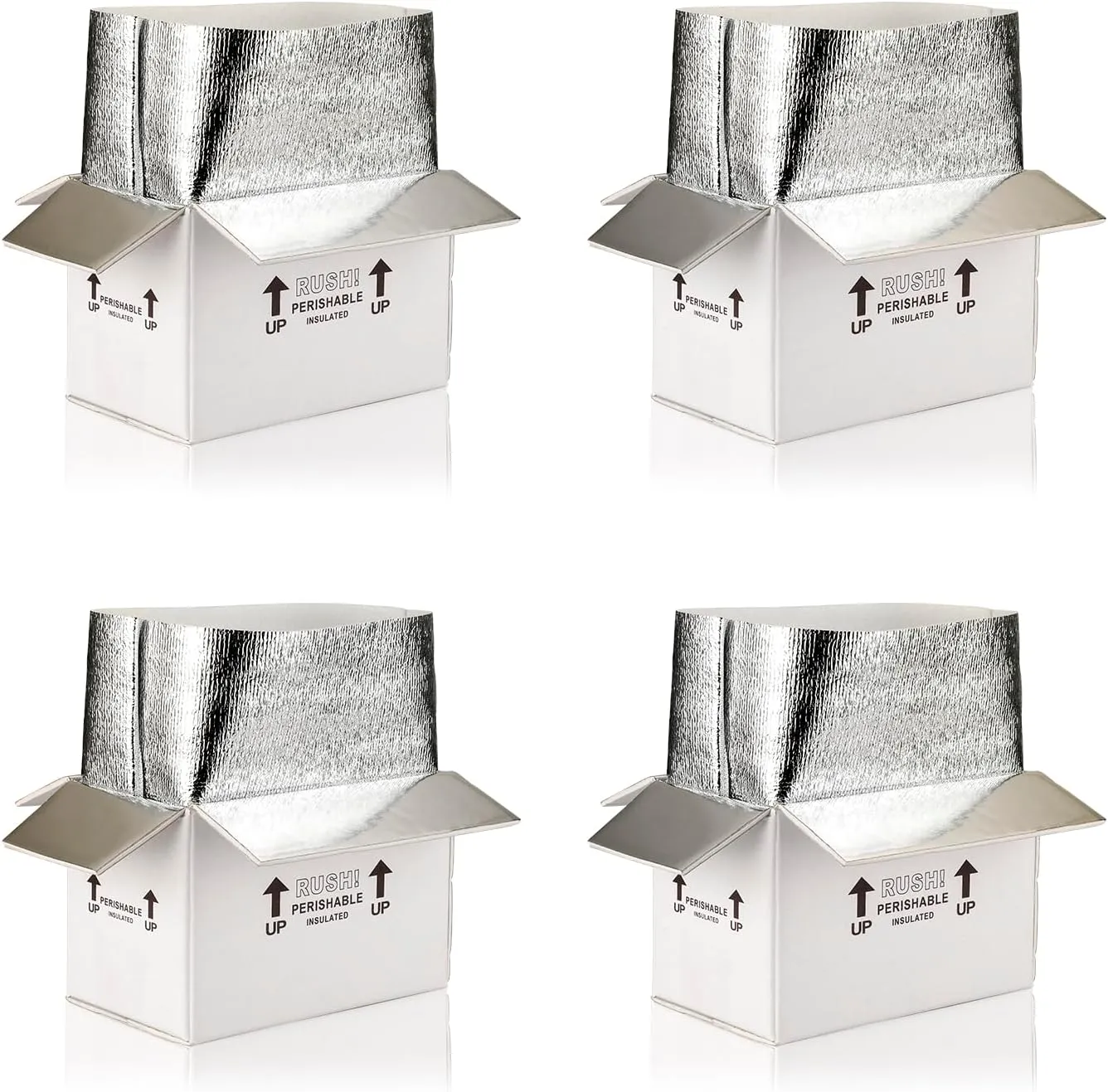 10x6x7'' 4 Pack Insulated Shipping Boxes with Aluminum Foil Liner,Double Insulated Carton for Frozen Food and hot,Reusable Perishable Shipper Cooler Box, Small Mailing Box for Shipping(White)