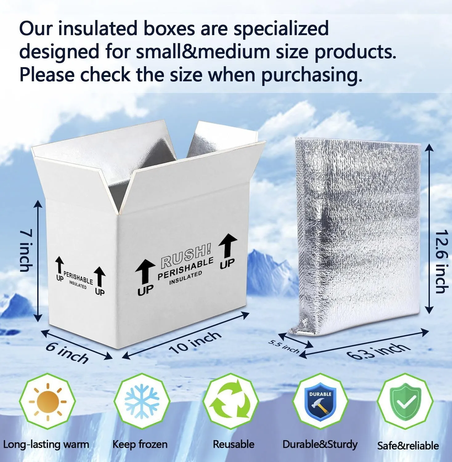 10x6x7'' 4 Pack Insulated Shipping Boxes with Aluminum Foil Liner,Double Insulated Carton for Frozen Food and hot,Reusable Perishable Shipper Cooler Box, Small Mailing Box for Shipping(White)