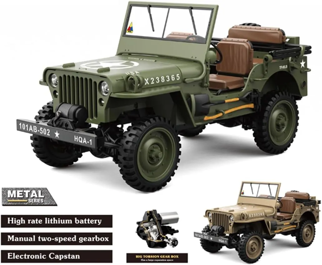 1/14 U.S. RC Off Road Car, 2.4G Mini Climbing Remote Control Car with Headlights Dual-Speed Switching, Electric Buggy Crawler Command Vehicle Toy Gift for Adults -RTR
