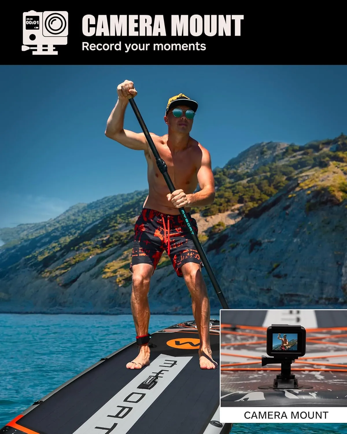11'6"×34"×6" Extra Wide Inflatable Paddle Board, Stand Up Paddle Board for Fishing, Sup Board with 3 Removable Fins, Dual Bungees, Camera Mount, Hand Pump, Strong Paddle, 5L Dry Bag, Leash