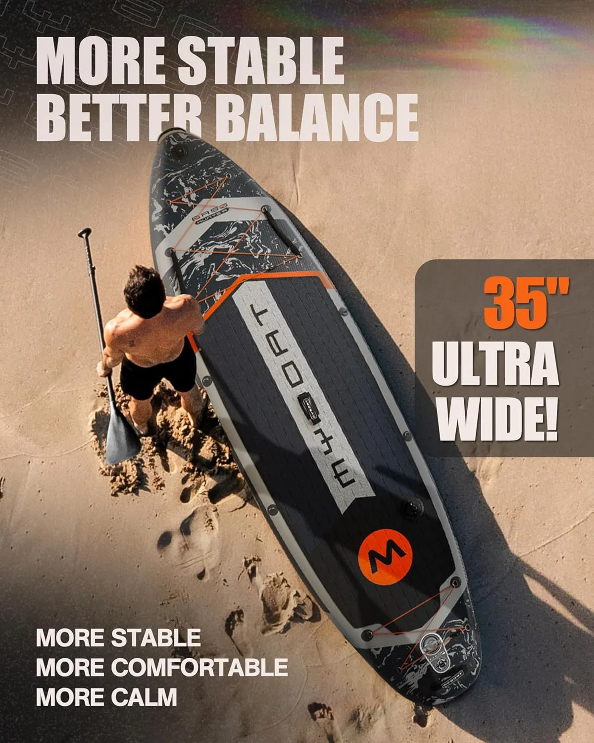 11'6"×34"×6" Extra Wide Inflatable Paddle Board, Stand Up Paddle Board for Fishing, Sup Board with 3 Removable Fins, Dual Bungees, Camera Mount, Hand Pump, Strong Paddle, 5L Dry Bag, Leash