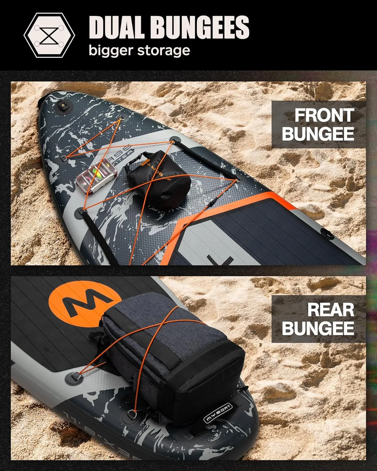 11'6"×34"×6" Extra Wide Inflatable Paddle Board, Stand Up Paddle Board for Fishing, Sup Board with 3 Removable Fins, Dual Bungees, Camera Mount, Hand Pump, Strong Paddle, 5L Dry Bag, Leash