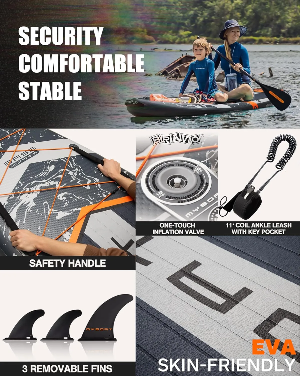 11'6"×34"×6" Extra Wide Inflatable Paddle Board, Stand Up Paddle Board for Fishing, Sup Board with 3 Removable Fins, Dual Bungees, Camera Mount, Hand Pump, Strong Paddle, 5L Dry Bag, Leash