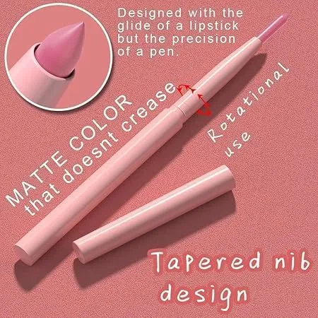 12 Colors Retractable Lip Liner Kit for Define & Sculpting Lips Shades, Long Lasting Waterproof High Pigment Matte Finish Creamy Texture Lip Liner Pencil Set for Women (09 Pink)