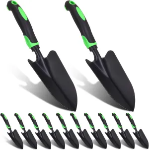 12 Pcs Garden Shovel Aluminum Alloy Heavy Duty Trowel Garden Tool Small Shovels for Digging Metal Hand Trowel Spade with Soft TPR Handle for Lawn Yard Farm Home Shop Planting (Green Black)