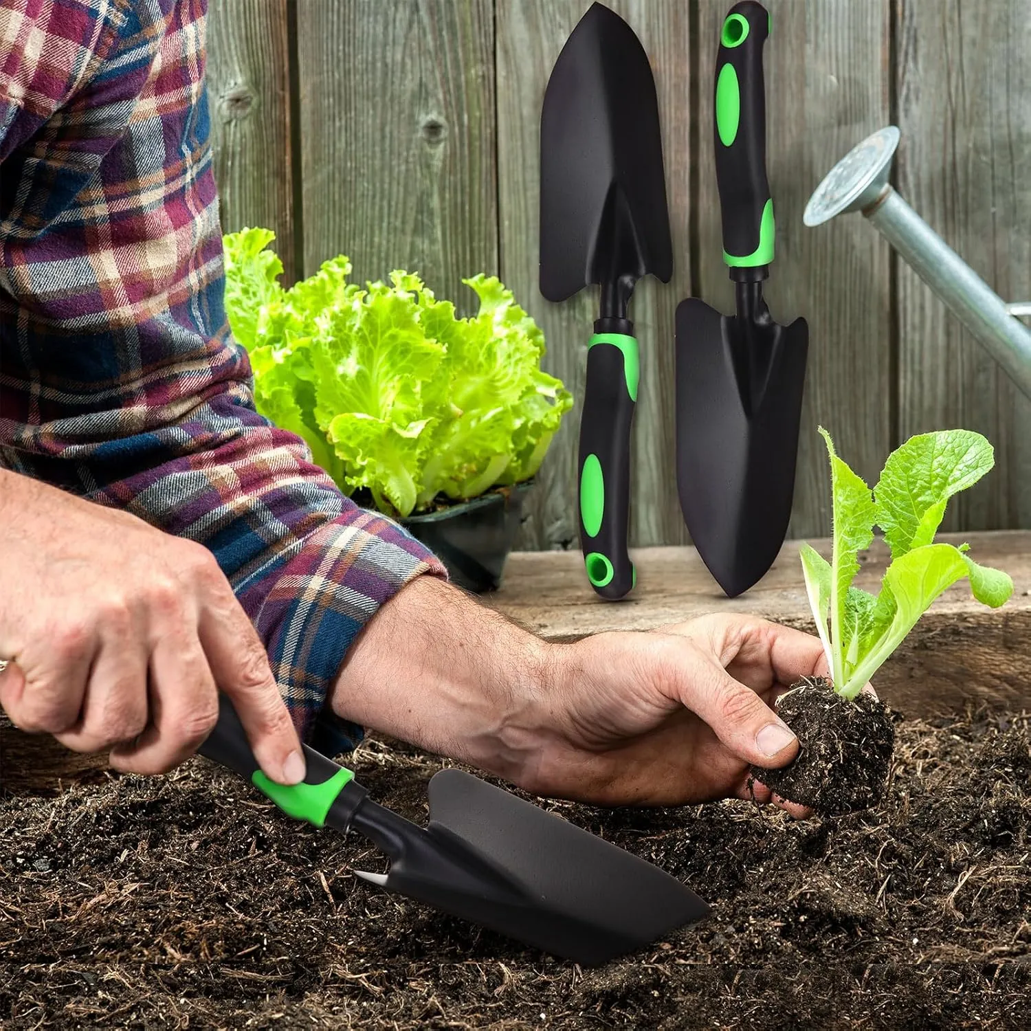 12 Pcs Garden Shovel Aluminum Alloy Heavy Duty Trowel Garden Tool Small Shovels for Digging Metal Hand Trowel Spade with Soft TPR Handle for Lawn Yard Farm Home Shop Planting (Green Black)