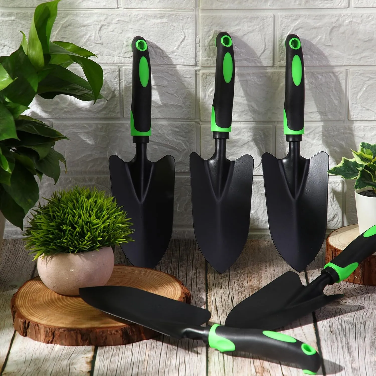 12 Pcs Garden Shovel Aluminum Alloy Heavy Duty Trowel Garden Tool Small Shovels for Digging Metal Hand Trowel Spade with Soft TPR Handle for Lawn Yard Farm Home Shop Planting (Green Black)