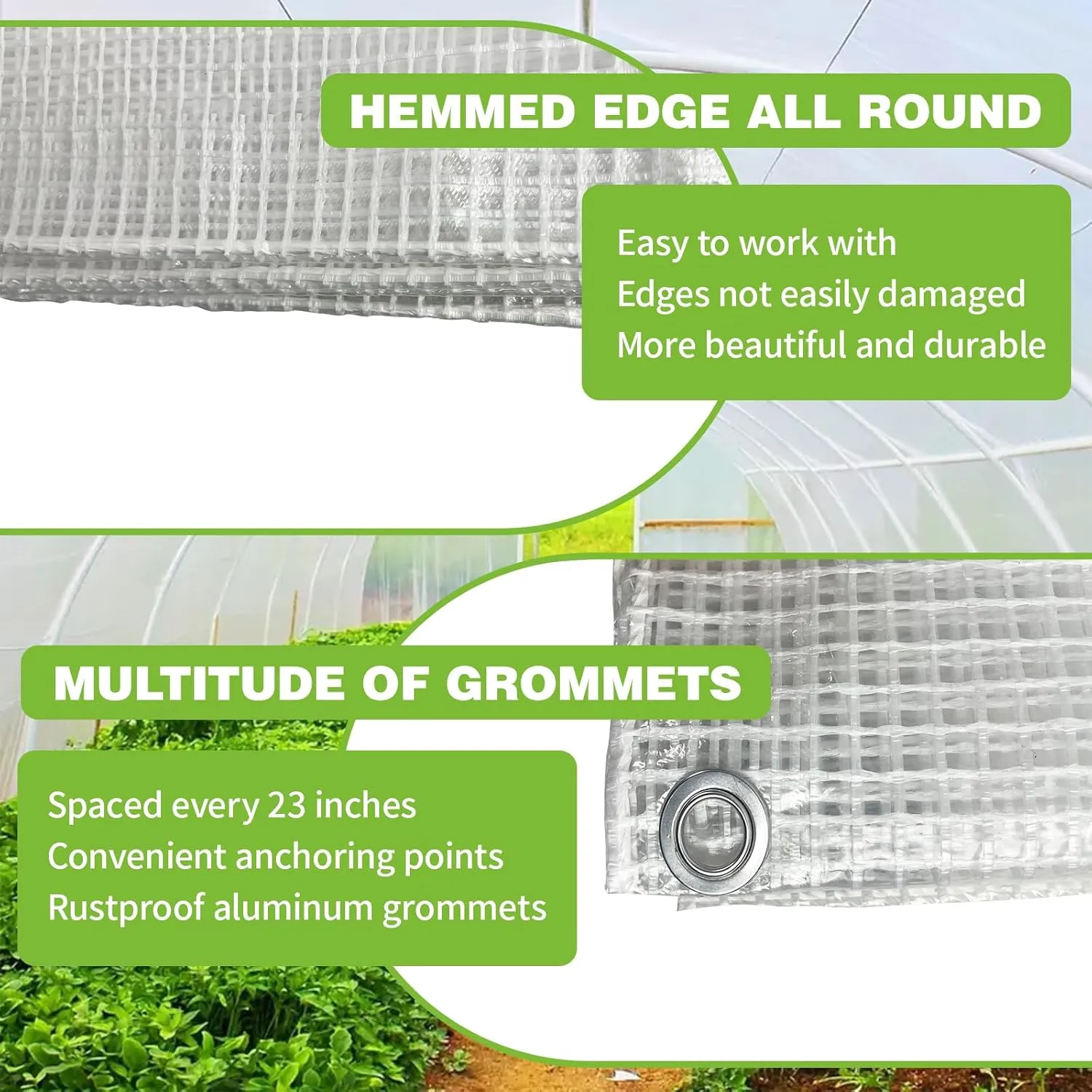 12Ftx24Ft Clear Greenhouse Plastic Covering, 16Mil Thickness Heavy Duty Clear tarp for Chicken coop, Greenhouse Plastic sheeting with Hemmed Edges & preinstalled Grommets.