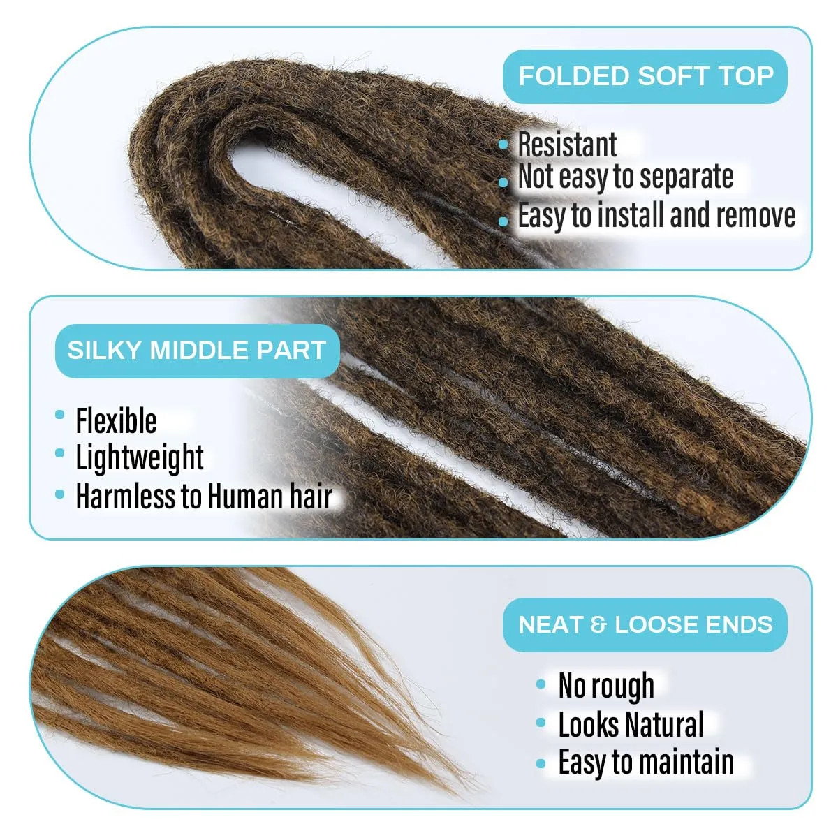 15 pcs Double Ended Dreadlock Extensions, 24 inch Ombre Brown Thin 0.6cm Fake Dreads Extensions, DE Synthetic Dreadlock Extensions Reggae Hippie Dreads for Women