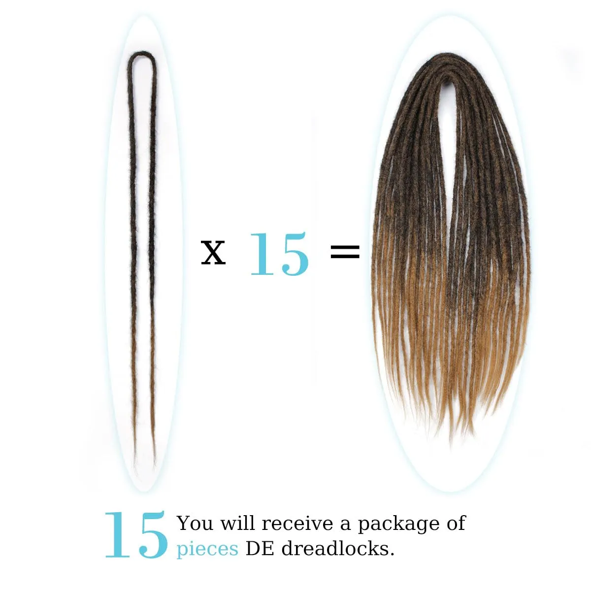 15 pcs Double Ended Dreadlock Extensions, 24 inch Ombre Brown Thin 0.6cm Fake Dreads Extensions, DE Synthetic Dreadlock Extensions Reggae Hippie Dreads for Women