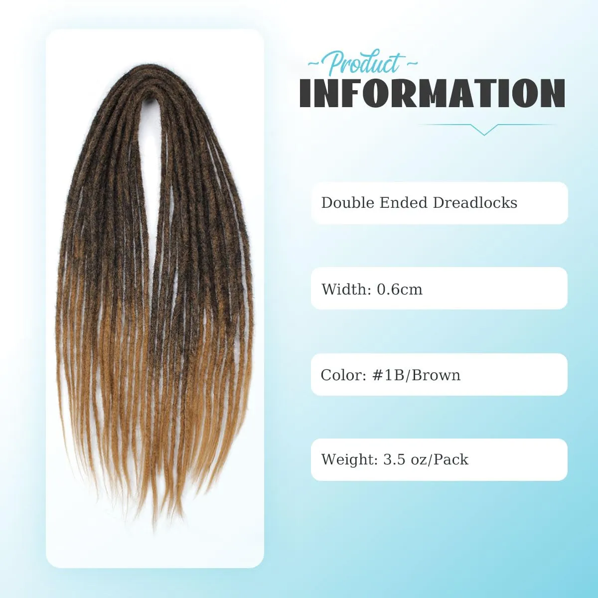 15 pcs Double Ended Dreadlock Extensions, 24 inch Ombre Brown Thin 0.6cm Fake Dreads Extensions, DE Synthetic Dreadlock Extensions Reggae Hippie Dreads for Women