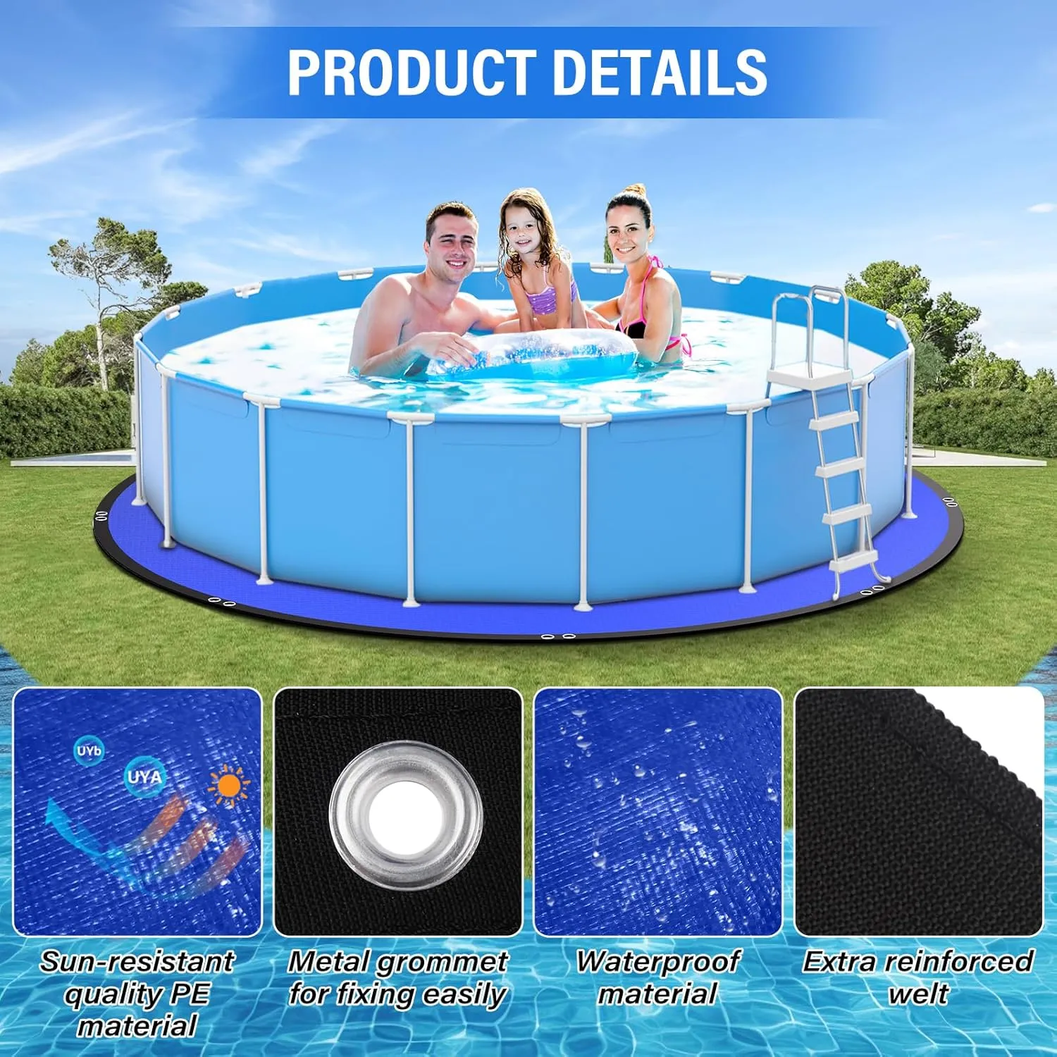 15FT Round Pool Ground Cloths, 185g/㎡ Density Heavy Duty Pool Liner Pad, Anti-Aging Puncture Resistant Pool Ground Mat, Waterproof Pool Liner Protector Tarp for Above Ground Swimming Pools