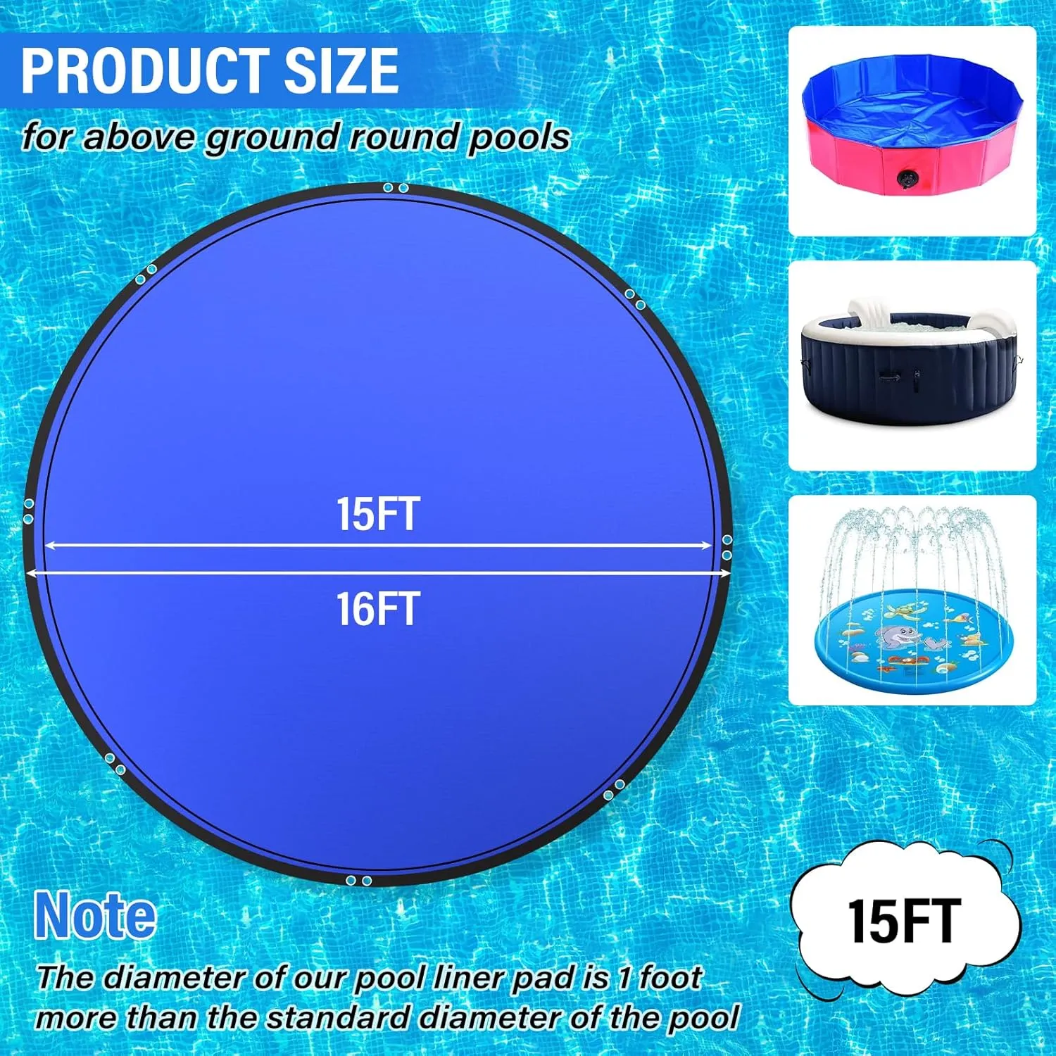 15FT Round Pool Ground Cloths, 185g/㎡ Density Heavy Duty Pool Liner Pad, Anti-Aging Puncture Resistant Pool Ground Mat, Waterproof Pool Liner Protector Tarp for Above Ground Swimming Pools