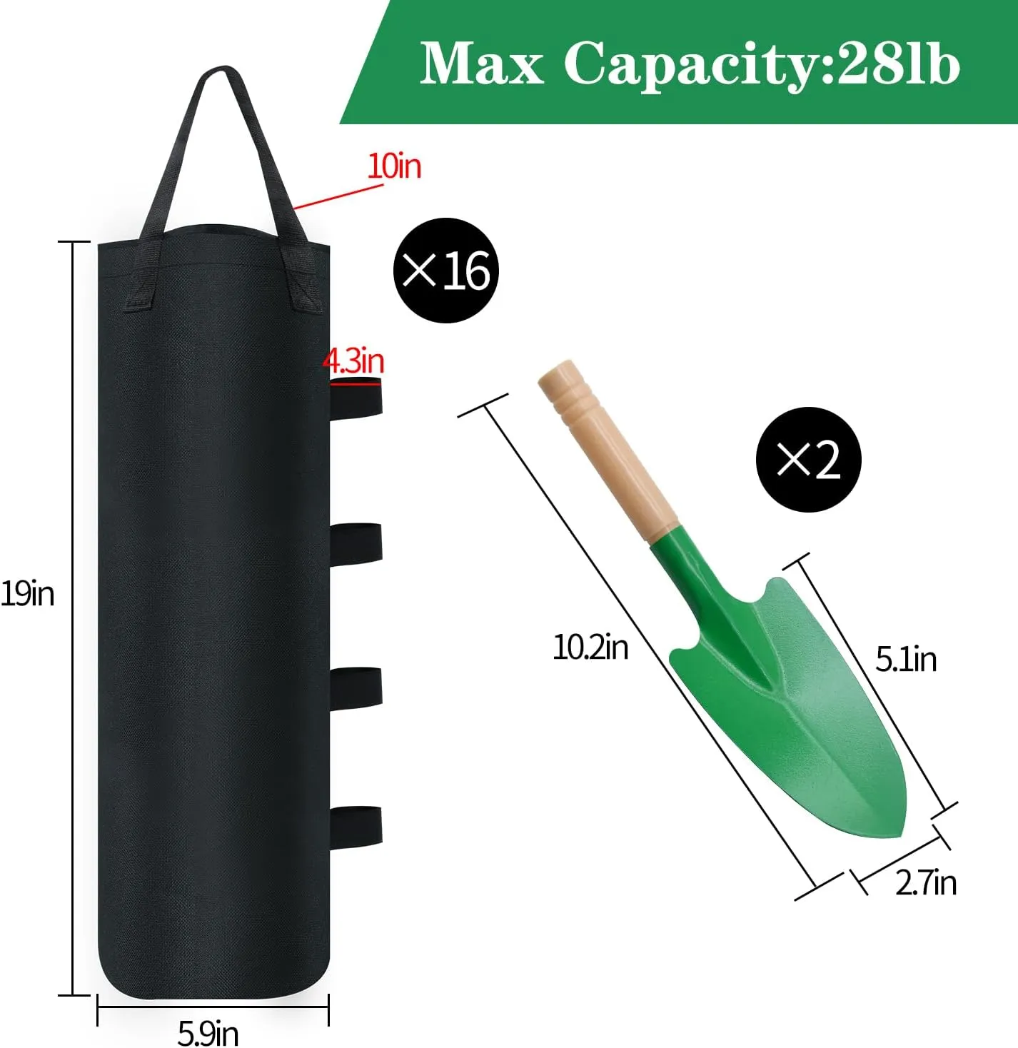 16 Pack Canopy Weights Sand Bags, 224 LBS Extra Large Canopy Sand Bags with Sand Shovel for Windproof Pop Up Tent Gazebo Canopy Outdoor Shelter Umbrella Pool Ladder Without Sand, Black