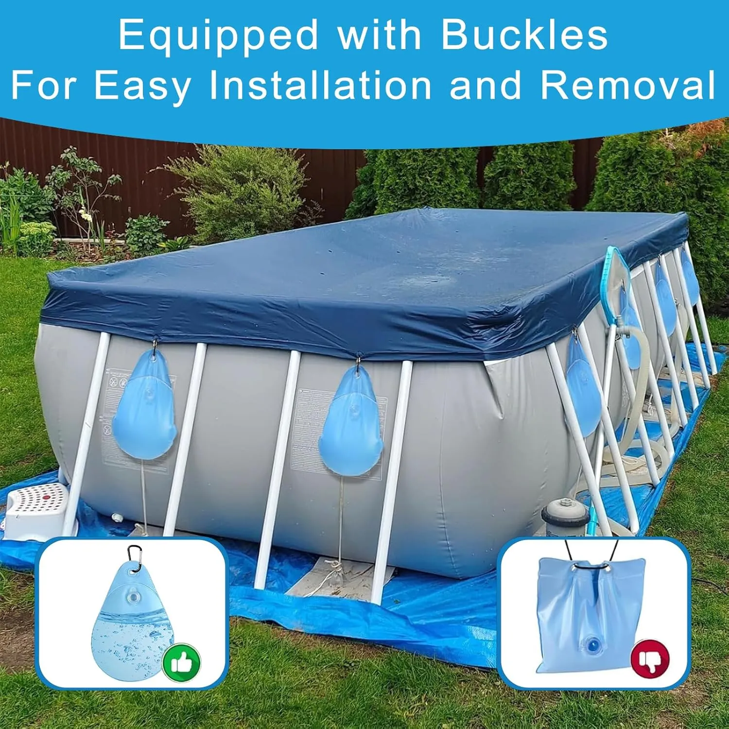 16 Pack Pool Cover Weights with Hooks, PVC Tarp Hanging Bags for Above Ground Pool Cover, for Above Ground Swimming Pool Cover Hanging Bag Leakproof Winter Pool Cover Water Weights-Light Blue