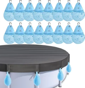 16 Pack Pool Cover Weights with Hooks, PVC Tarp Hanging Bags for Above Ground Pool Cover, for Above Ground Swimming Pool Cover Hanging Bag Leakproof Winter Pool Cover Water Weights-Light Blue