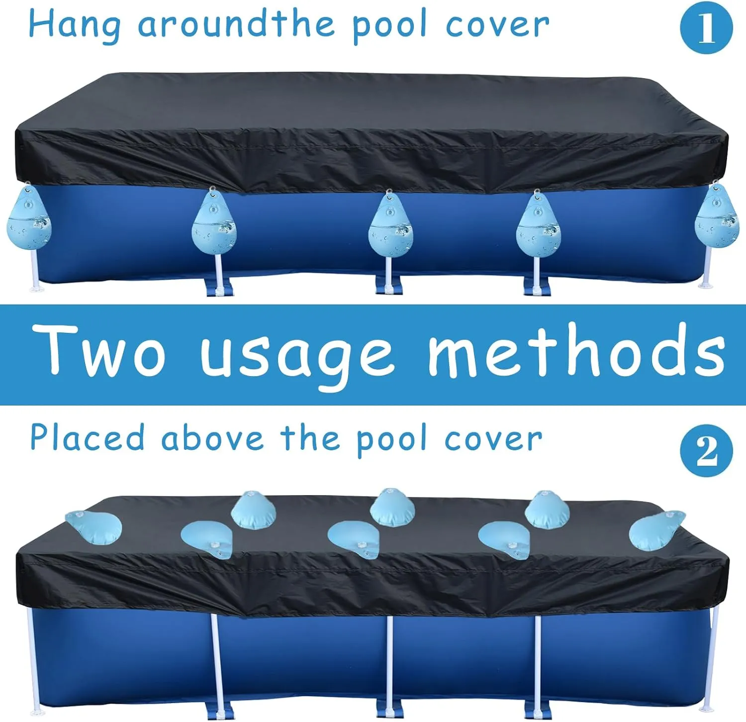 16 Pack Pool Cover Weights with Hooks, PVC Tarp Hanging Bags for Above Ground Pool Cover, for Above Ground Swimming Pool Cover Hanging Bag Leakproof Winter Pool Cover Water Weights-Light Blue