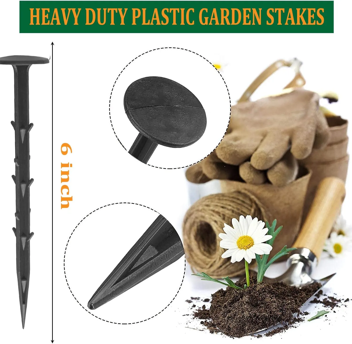 160 Pack Plastic Garden Lawn Stakes 6 inch Heavy Duty Landscape Anchors Spikes Rustproof Nail for Ground Lawn Edging, Weed Fabric, Tarp, Artificial Turf, Camping Tent