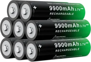 18650 Rechargeable Battery 9900mAh Button Top 8 Pack 3.7Volt Li-ion Batteries for Headlamp Flashlight