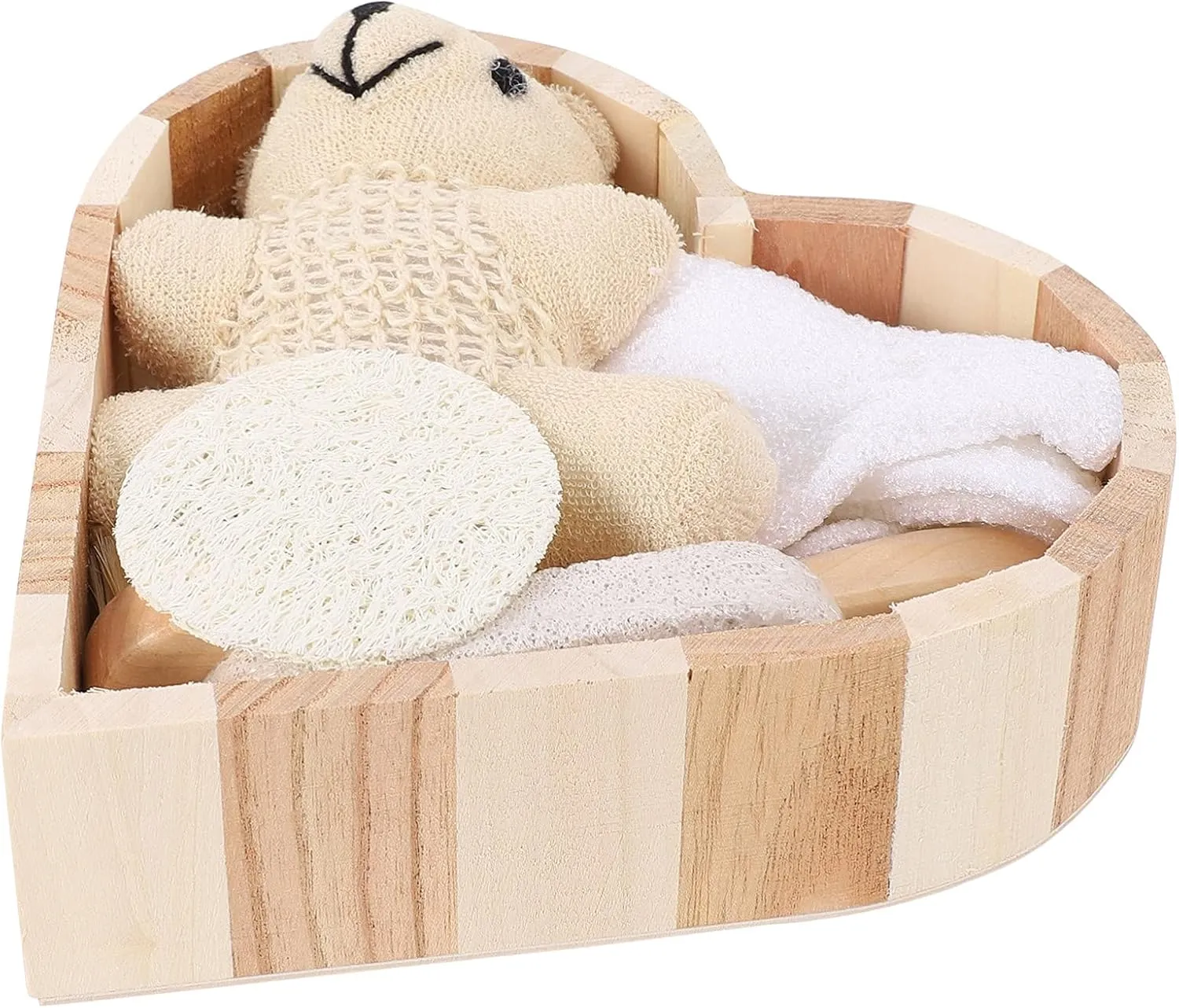 1Set Stylish Bathing Supplies Set Rubbing Bath Tools Kit Heart Present Box for Gentle Cleansing and Exfoliation for Home Travel and Hotel Use