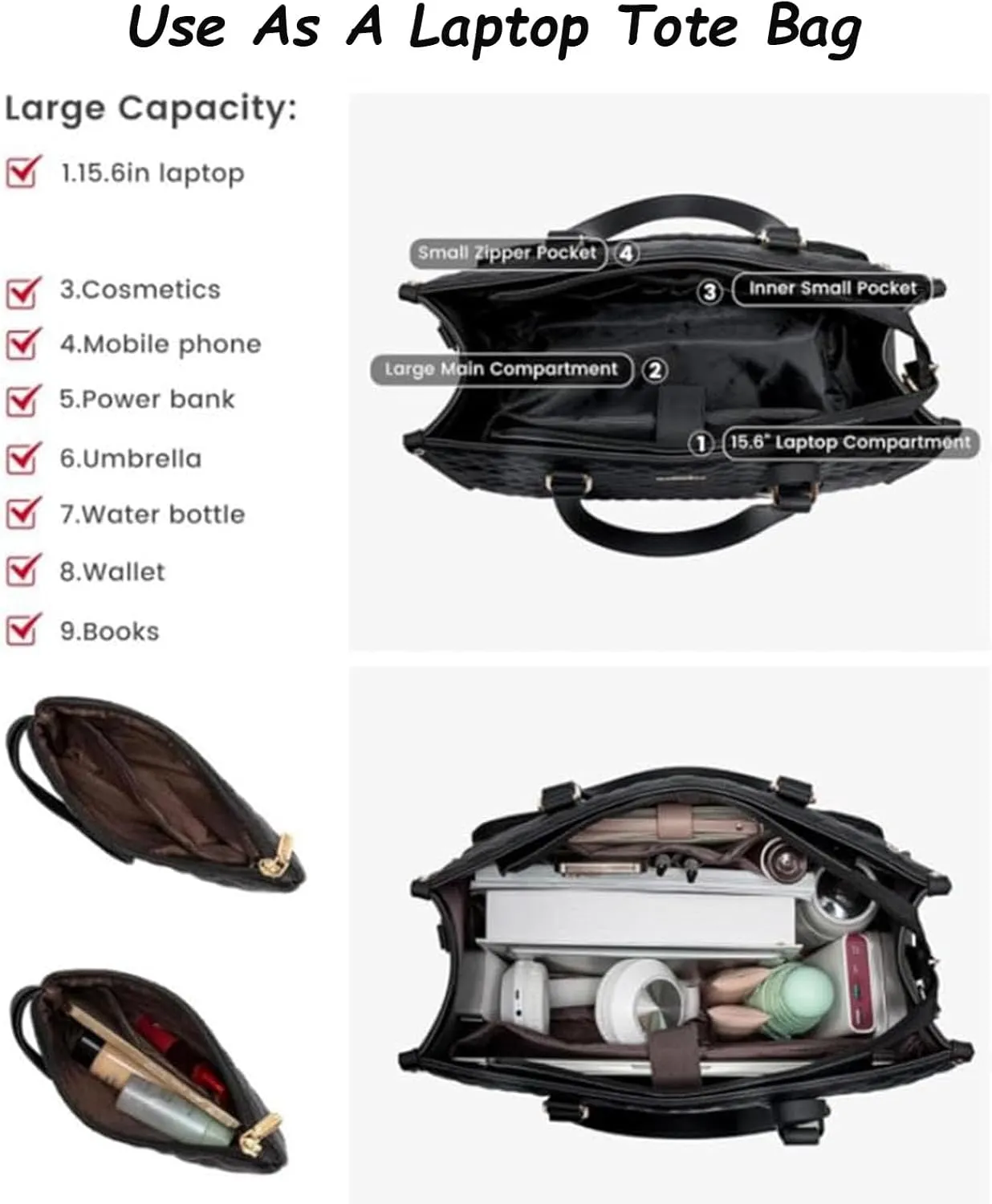 2 in 1 Tote Bag Lunch Bag Combo for Women, 15.6″ Laptop Bag with Insulated Compartment for Daily Office, School and Travel