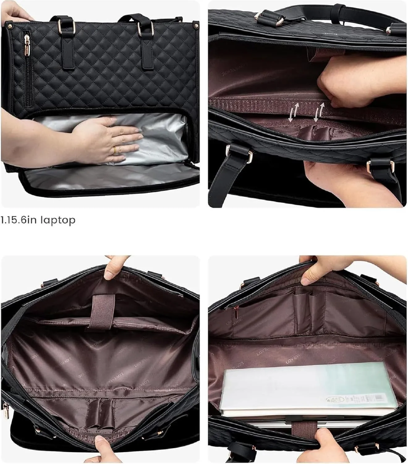 2 in 1 Tote Bag Lunch Bag Combo for Women, 15.6″ Laptop Bag with Insulated Compartment for Daily Office, School and Travel