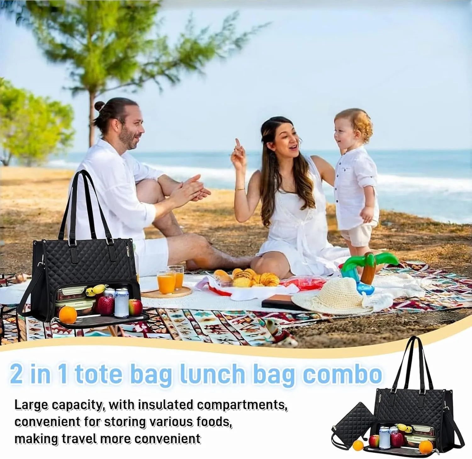 2 in 1 Tote Bag Lunch Bag Combo for Women, 15.6″ Laptop Bag with Insulated Compartment for Daily Office, School and Travel