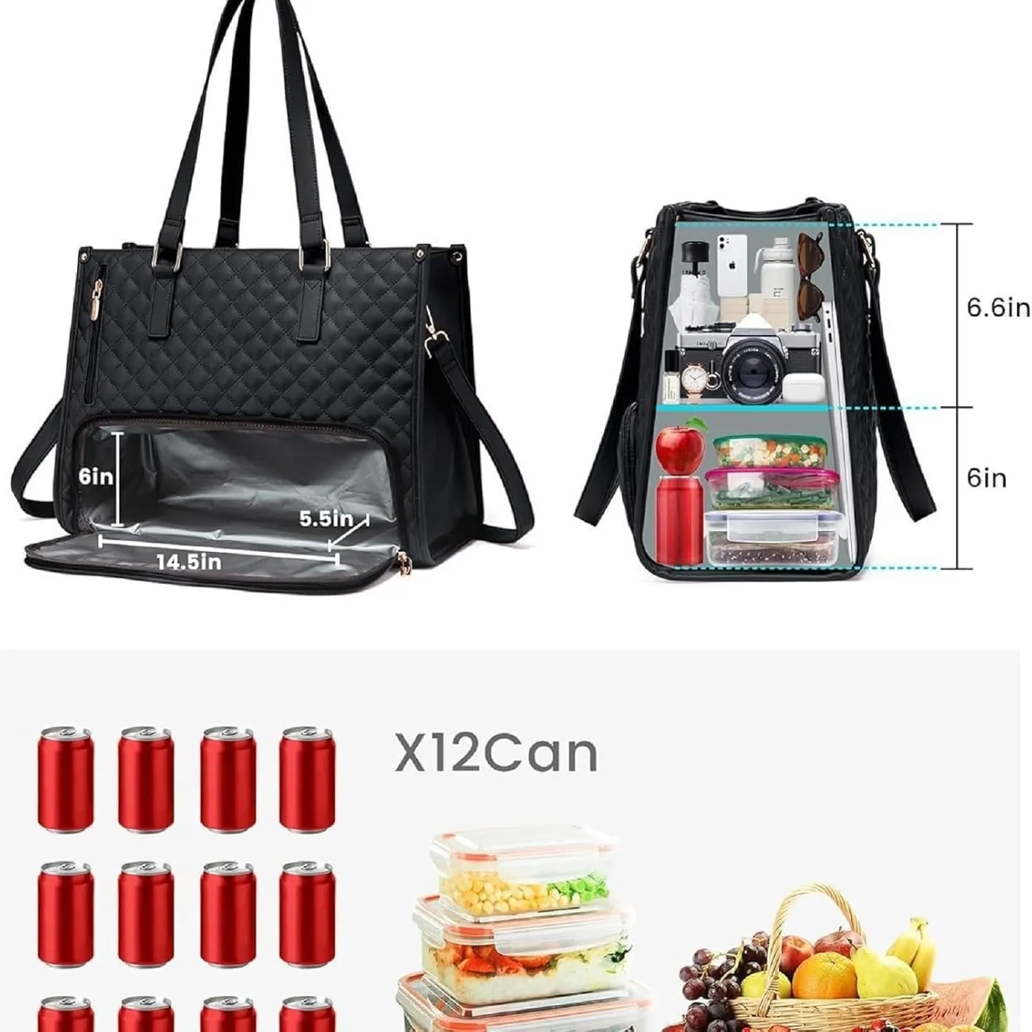 2 in 1 Tote Bag Lunch Bag Combo for Women, 15.6″ Laptop Bag with Insulated Compartment for Daily Office, School and Travel