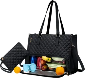 2 in 1 Tote Bag Lunch Bag Combo for Women, 15.6″ Laptop Bag with Insulated Compartment for Daily Office, School and Travel