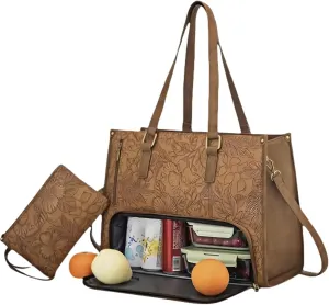 2 in 1 Tote Bag Lunch Bag Combo for Women, 15.6″ Laptop Bag with Insulated Compartment for Daily Office, School and Travel